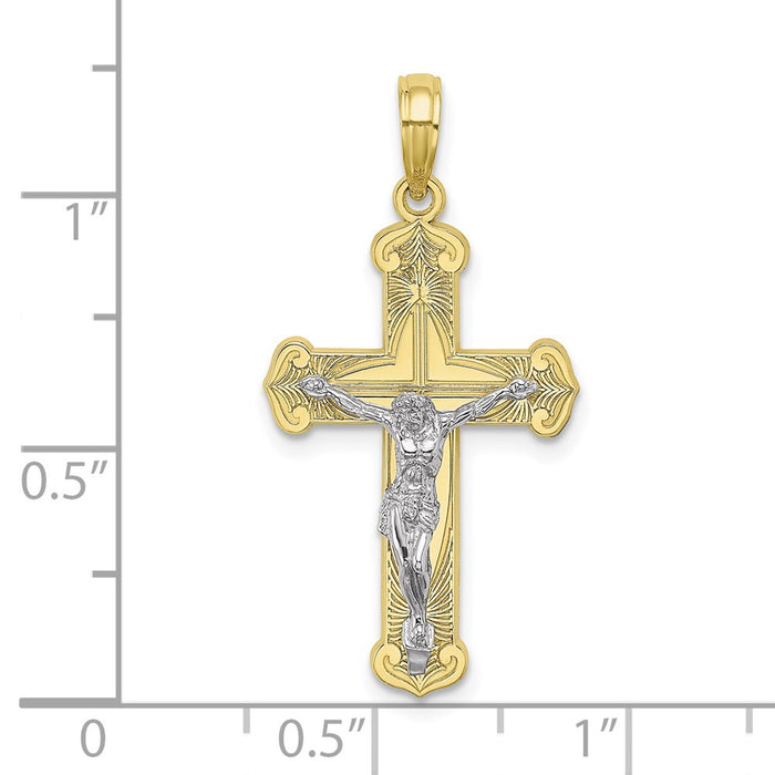 Million Charms 10K With Rhodium-Plated Engraved Relgious Crucifix Charm