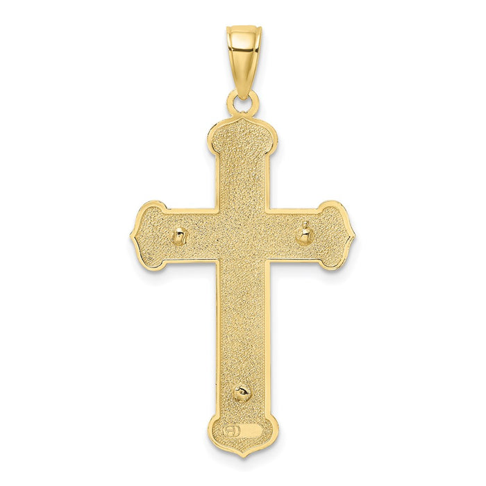 Million Charms 10K With Rhodium-Plated Engraved Relgious Crucifix Charm