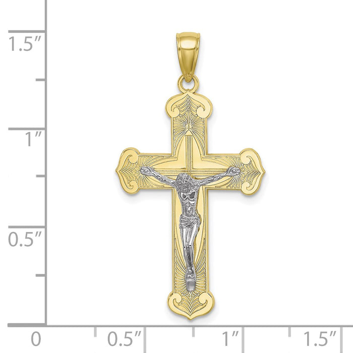 Million Charms 10K With Rhodium-Plated Engraved Relgious Crucifix Charm