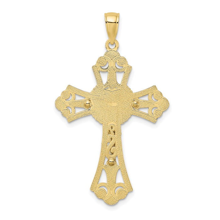 Million Charms 10K With Rhodium-Plated Cut-Out Relgious Crucifix Charm