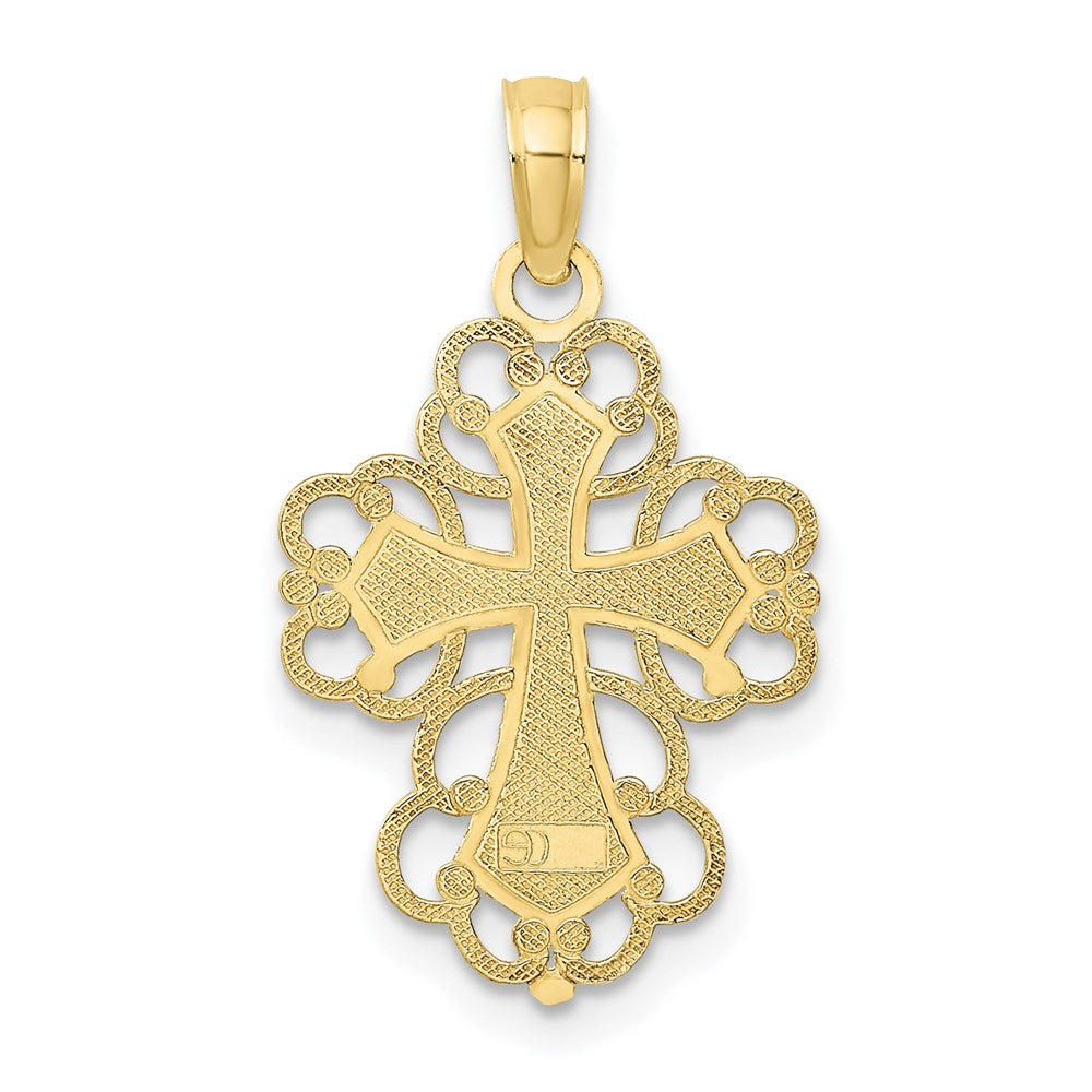 Million Charms 10K Yellow Gold Themed With Rhodium-Plated Beaded Lace Trim Relgious Cross Charm
