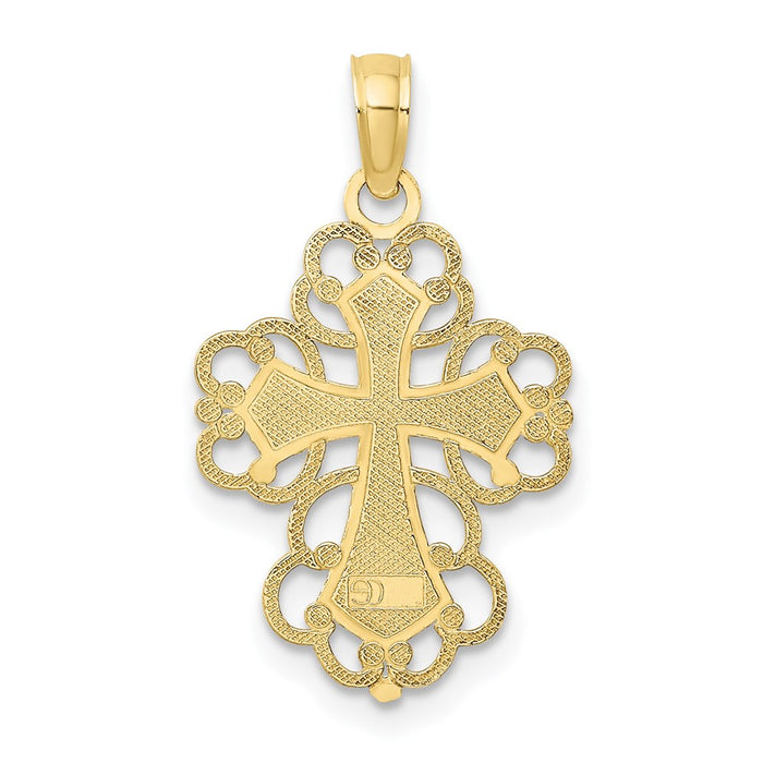 Million Charms 10K Yellow Gold Themed With Rhodium-Plated Beaded Lace Trim Relgious Cross Charm