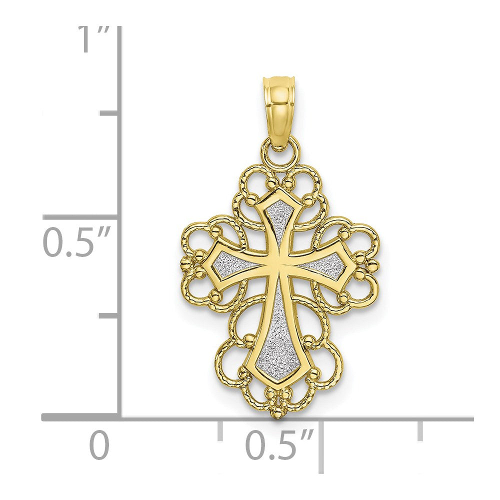 Million Charms 10K Yellow Gold Themed With Rhodium-Plated Beaded Lace Trim Relgious Cross Charm