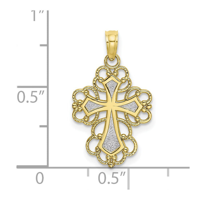 Million Charms 10K Yellow Gold Themed With Rhodium-Plated Beaded Lace Trim Relgious Cross Charm