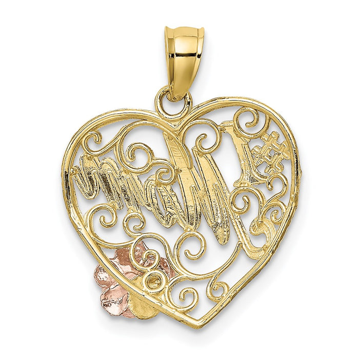 Million Charms 10K Yellow & Rose Gold Themed With Rhodium-Plated #1 Mom Heart Charm