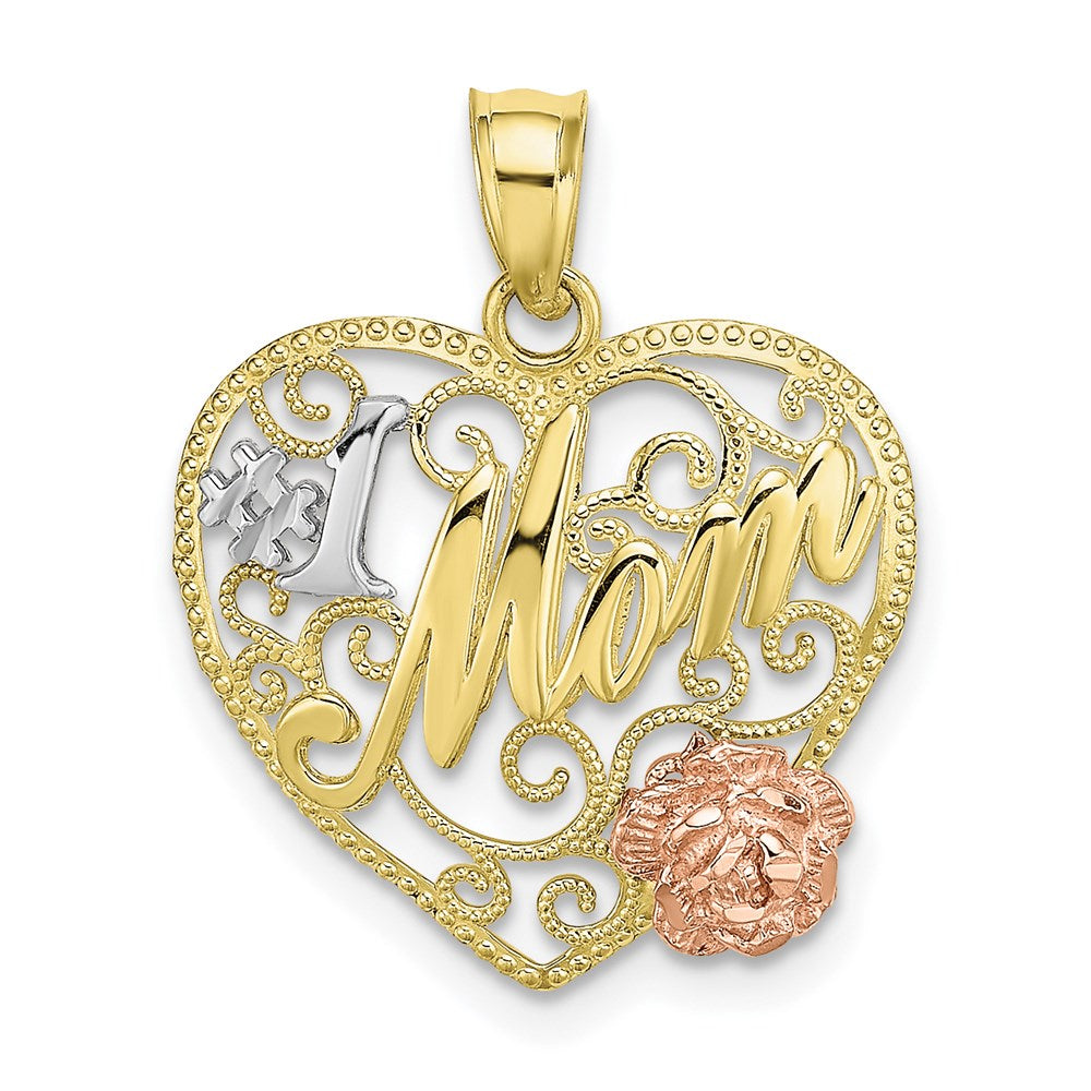 Million Charms 10K Yellow & Rose Gold Themed With Rhodium-Plated #1 Mom Heart Charm