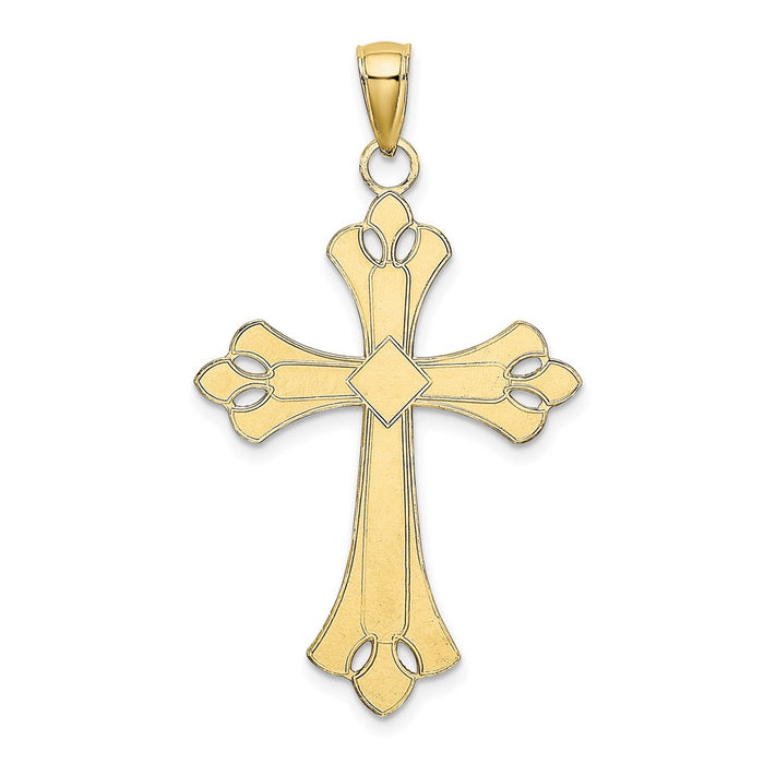 Million Charms 10K Yellow Gold Themed With Rhodium-Plated Scalloped Edges Relgious Cross Charm