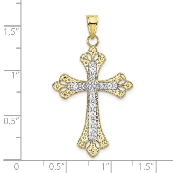 Million Charms 10K Yellow Gold Themed With Rhodium-Plated Scalloped Edges Relgious Cross Charm