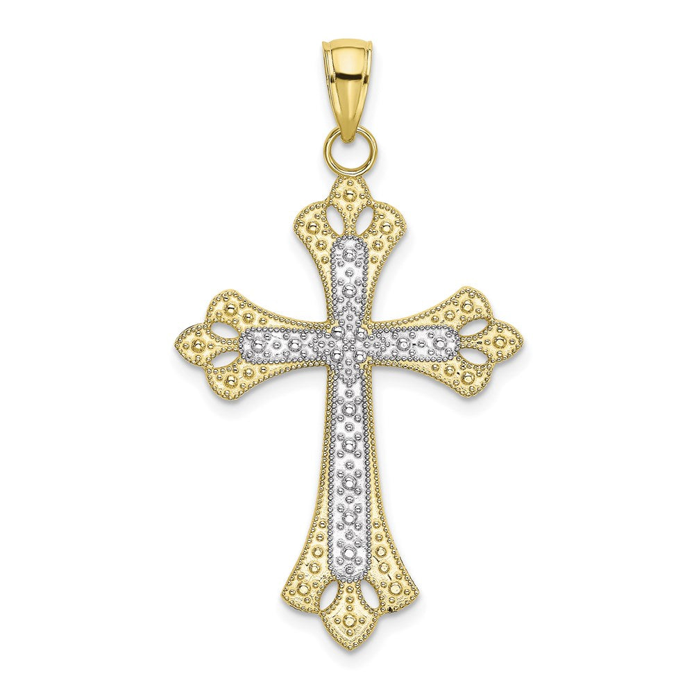 Million Charms 10K Yellow Gold Themed With Rhodium-Plated Scalloped Edges Relgious Cross Charm