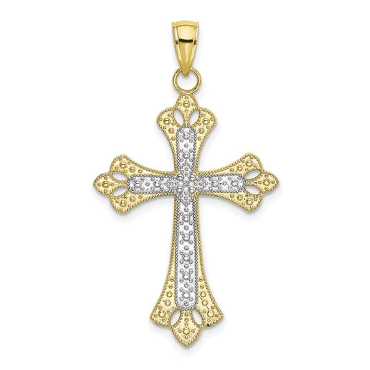 Million Charms 10K Yellow Gold Themed With Rhodium-Plated Scalloped Edges Relgious Cross Charm