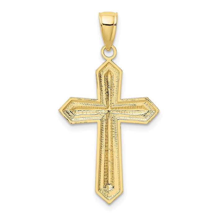 Million Charms 10K Yellow Gold Themed, Rhodium-plated Diamond-Cut Relgious Cross Pendant