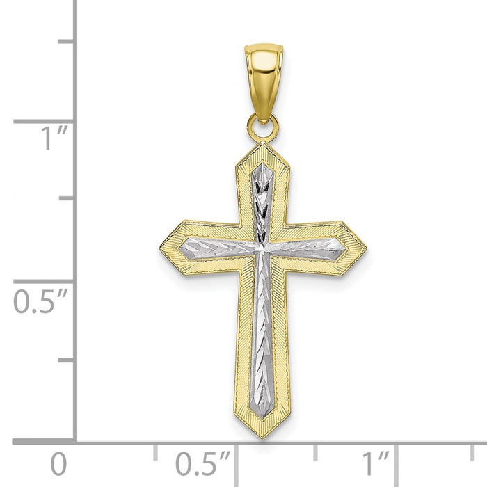 Million Charms 10K Yellow Gold Themed, Rhodium-plated Diamond-Cut Relgious Cross Pendant