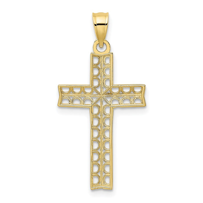 Million Charms 10K Yellow Gold Themed, Rhodium-plated Diamond-Cut Filigree Relgious Cross Pendant