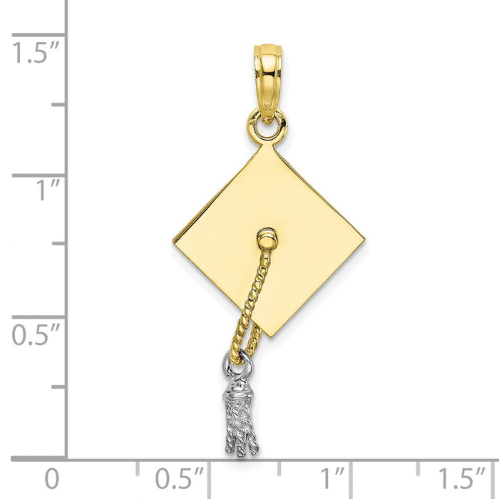 Million Charms 10K 3-D Graduation Cap With Rhodium-Plated Moveable Tassle Charm