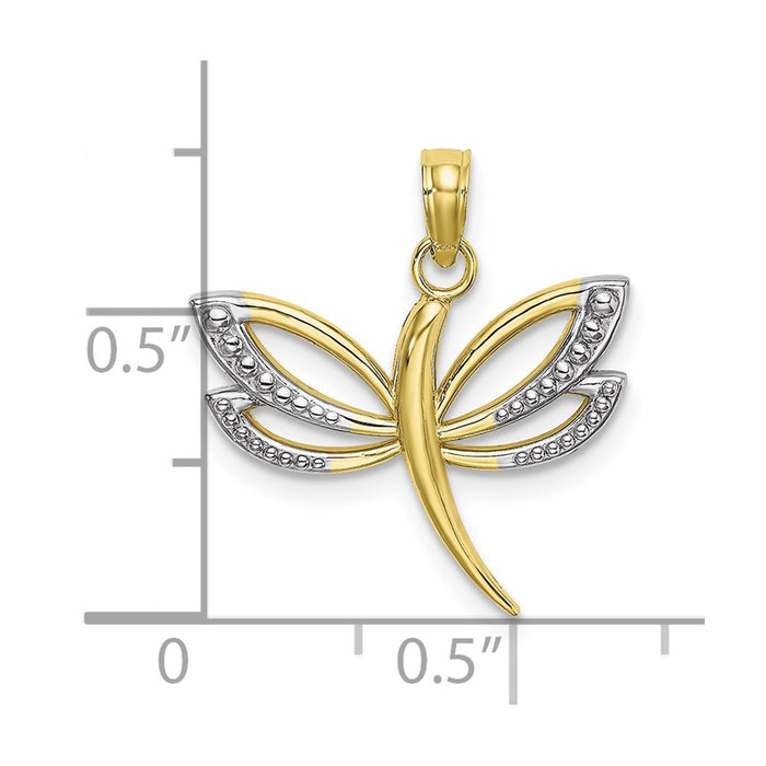 Million Charms 10K & Rhodium-Plated Textured Dragonfly Charm