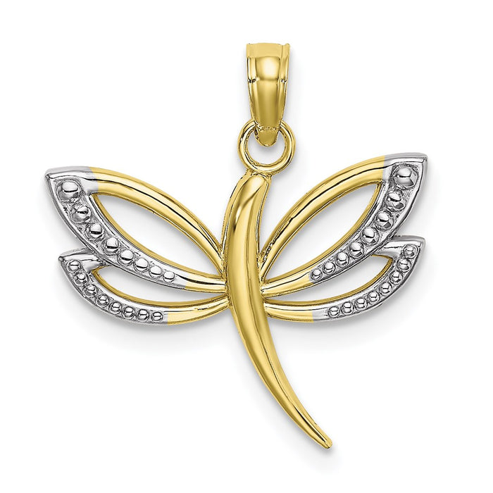 Million Charms 10K & Rhodium-Plated Textured Dragonfly Charm
