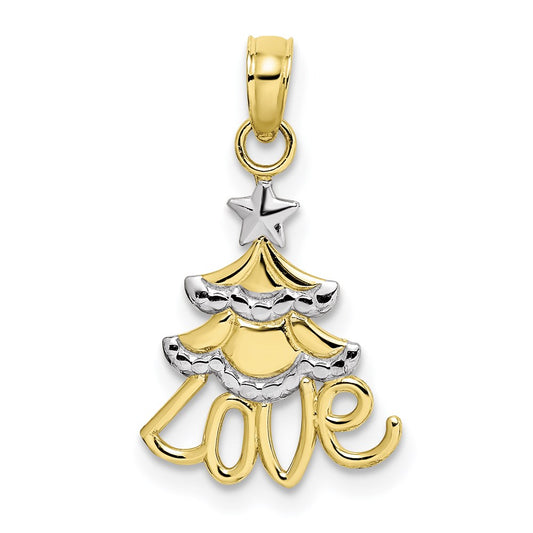 Million Charms 10K Yellow Gold Themed With Rhodium-Plated Christmas Tree Charm