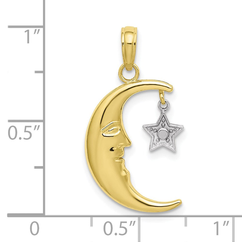 Million Charms 10K With Rhodium-plated Half Moon With Star Moveable Charm