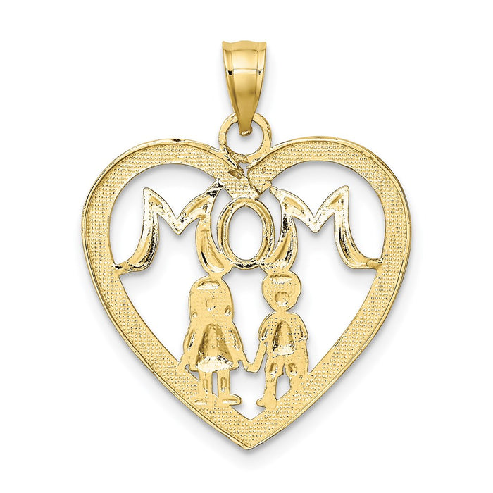 Million Charms 10K Yellow Gold Themed With Rhodium-Plated Heart With 2 Kids Mom Charm
