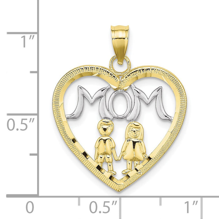 Million Charms 10K Yellow Gold Themed With Rhodium-Plated Heart With 2 Kids Mom Charm