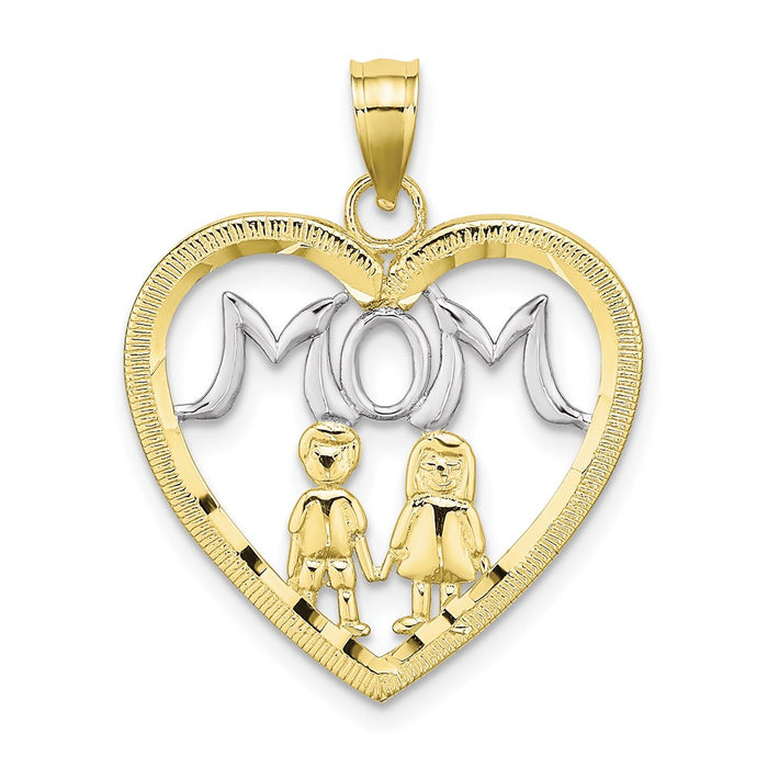 Million Charms 10K Yellow Gold Themed With Rhodium-Plated Heart With 2 Kids Mom Charm