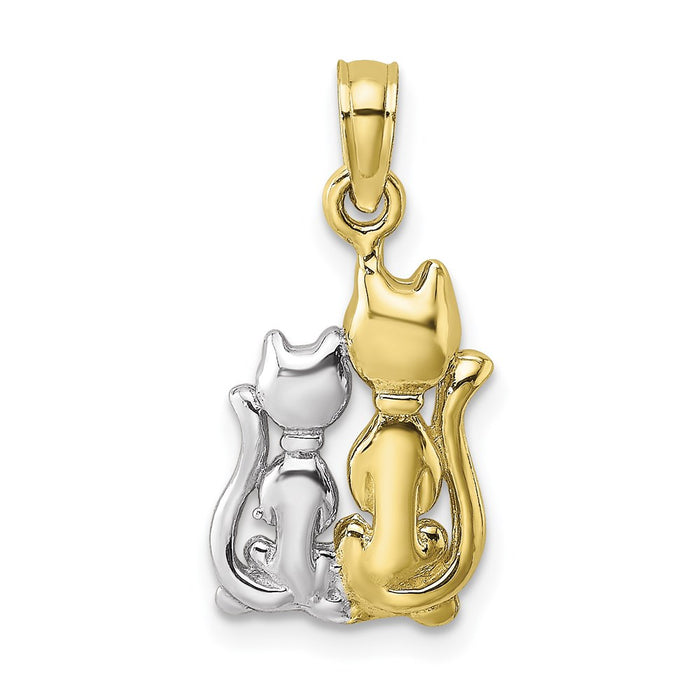 Million Charms 10K Yellow Gold Themed With Rhodium-Plated Polished Cat & Kitten Charm