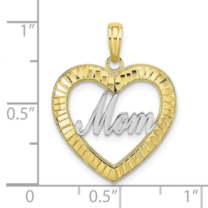 Million Charms 10K Yellow Gold Themed With Rhodium-plated & Diamond-Cut Heart Frame Mom Charm