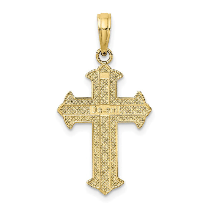 Million Charms 10K Yellow Gold Themed, Rhodium-plated Diamond-Cut Relgious Cross Pendant