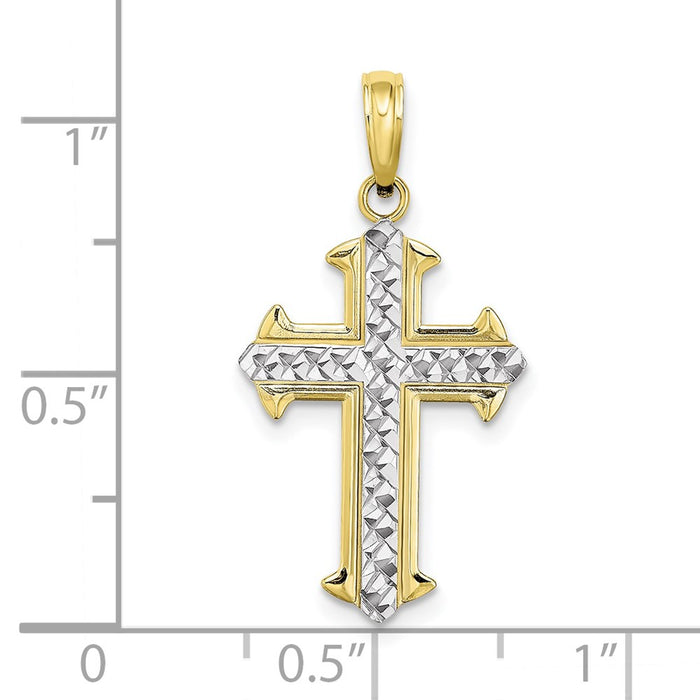 Million Charms 10K Yellow Gold Themed, Rhodium-plated Diamond-Cut Relgious Cross Pendant