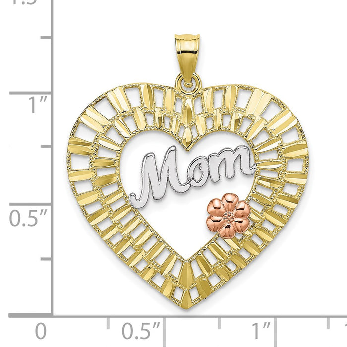 Million Charms 10K Yellow & Rose Gold Themed With Rhodium-Plated & Diamond-Cut Mom Heart Charm