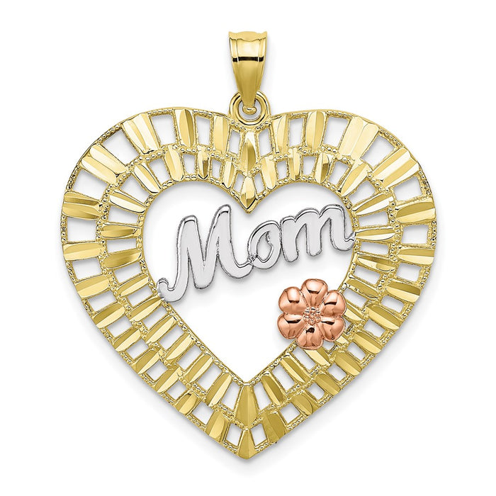 Million Charms 10K Yellow & Rose Gold Themed With Rhodium-Plated & Diamond-Cut Mom Heart Charm