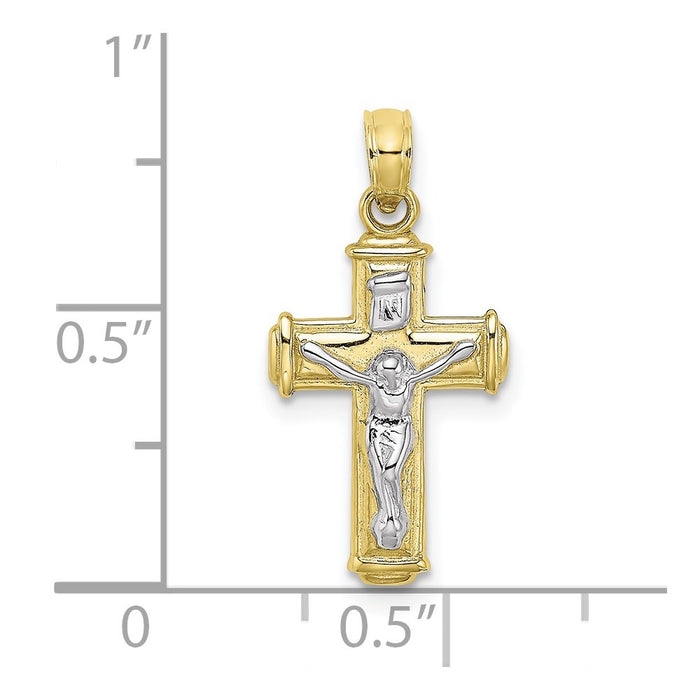 Million Charms 10K With Rhodium-Plated & Polished Block Relgious Crucifix Inri Charm