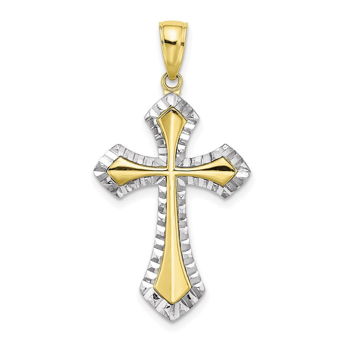 Million Charms 10K Yellow Gold Themed With Rhodium-Plated & Diamond-Cut Reversible Relgious Cross Charm