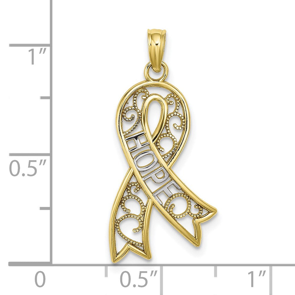 Million Charms 10K Yellow Gold Themed With Rhodium-plated Filigree Ribbon Hope Charm