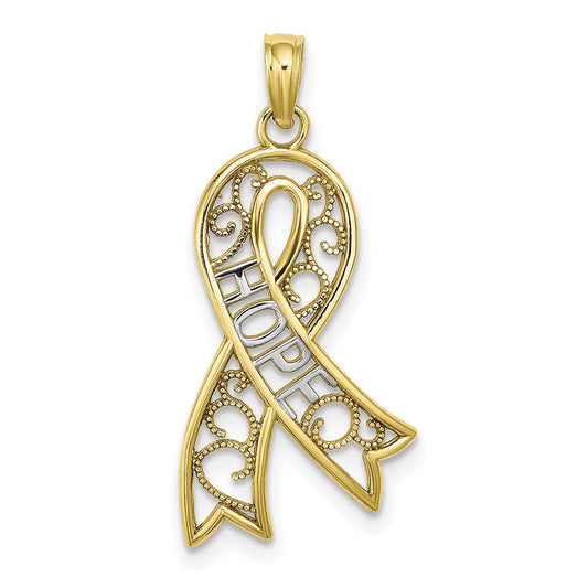 Million Charms 10K Yellow Gold Themed With Rhodium-plated Filigree Ribbon Hope Charm
