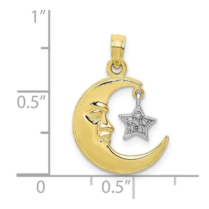 Million Charms 10K Two-Tone Polished Open-Backed Half Moon & Star Pendant