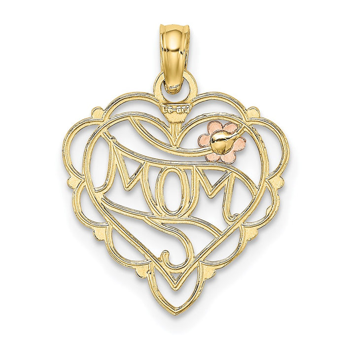 Million Charms 10K Two-Tone With Rhodium-Plated Mom Heart With Flower Charm