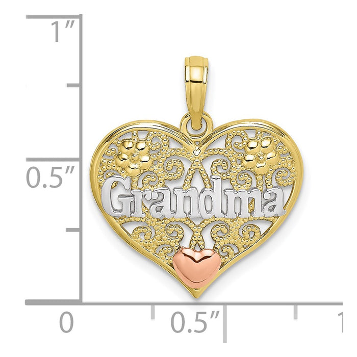 Million Charms 10K Two-Tone & White Rhodium-plated Polished Grandma In Filigree Heart Pendant