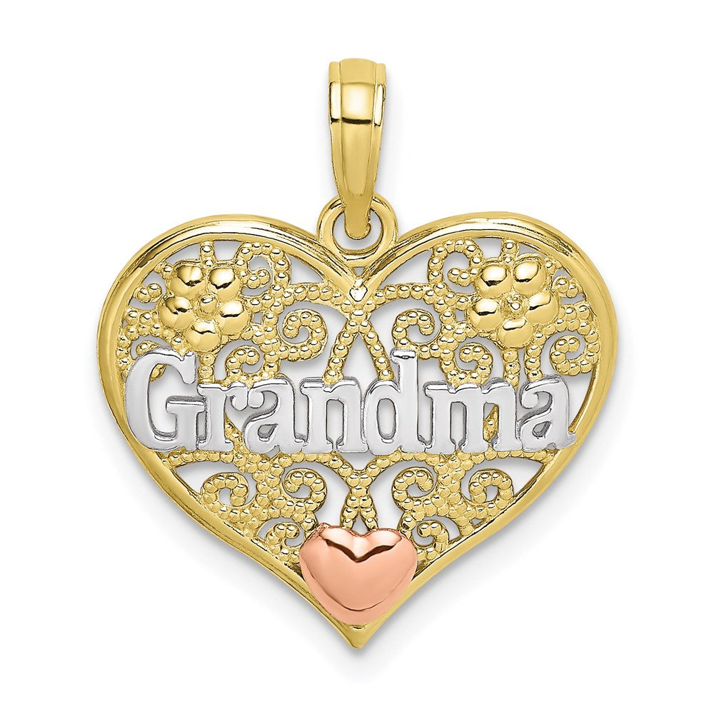 Million Charms 10K Two-Tone & White Rhodium-plated Polished Grandma In Filigree Heart Pendant