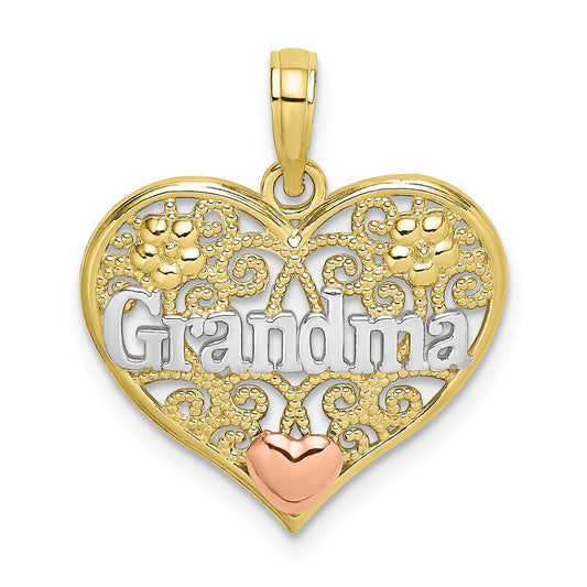 Million Charms 10K Two-Tone & White Rhodium-plated Polished Grandma In Filigree Heart Pendant