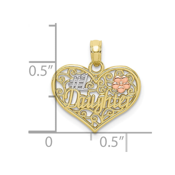 Million Charms 10K Tri-Color #1 Daughter In Heart With Flowers Charm