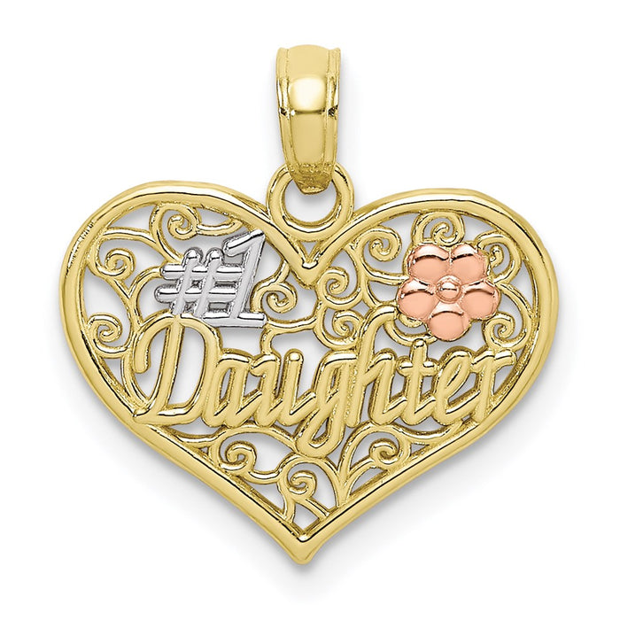 Million Charms 10K Tri-Color #1 Daughter In Heart With Flowers Charm