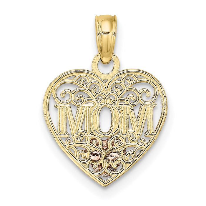 Million Charms 10K Two-Tone & White Rhodium-plated Polished Mom & Heart In Heart Pendant