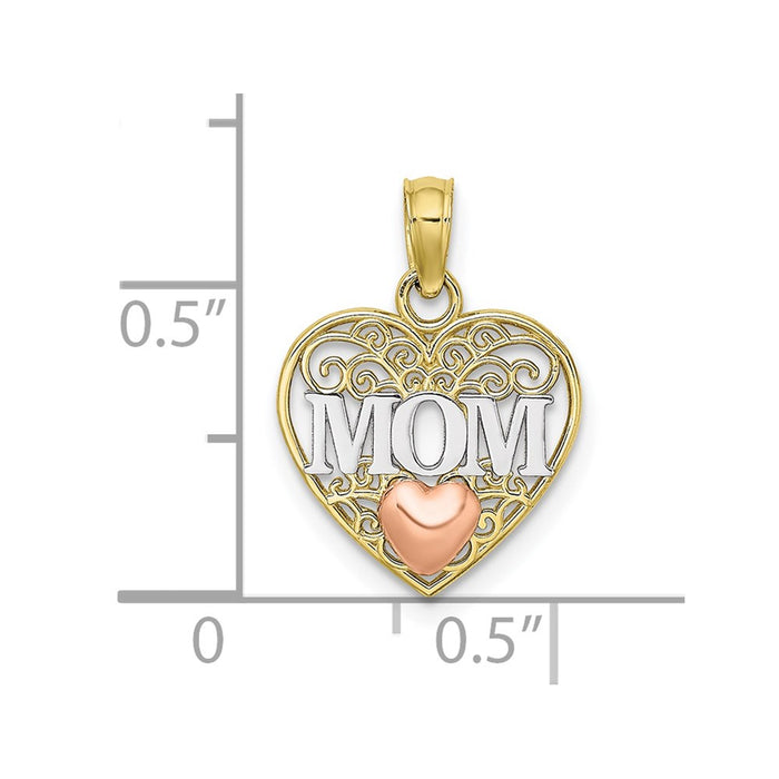 Million Charms 10K Two-Tone & White Rhodium-plated Polished Mom & Heart In Heart Pendant