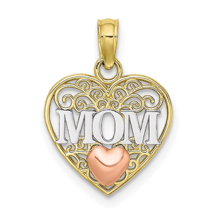 Million Charms 10K Two-Tone & White Rhodium-plated Polished Mom & Heart In Heart Pendant