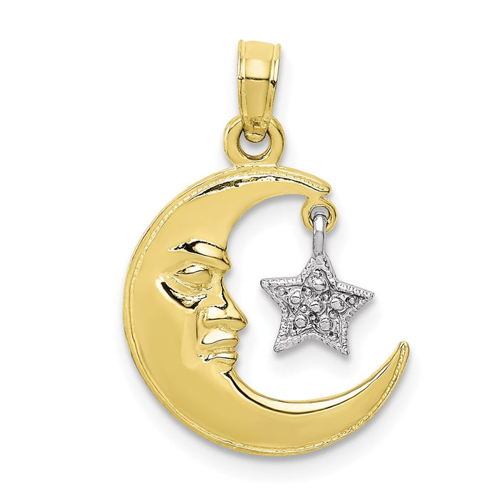Million Charms 10K Two-Tone Polished Open-Backed Half Moon & Star Pendant