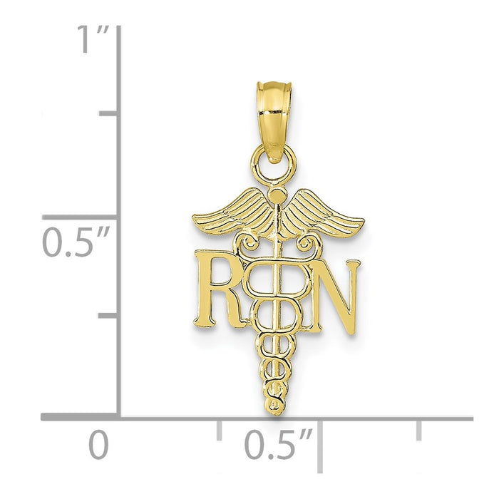 Million Charms 10K Yellow Gold Themed RN (Registered Nurse) & Caduceus Pendant
