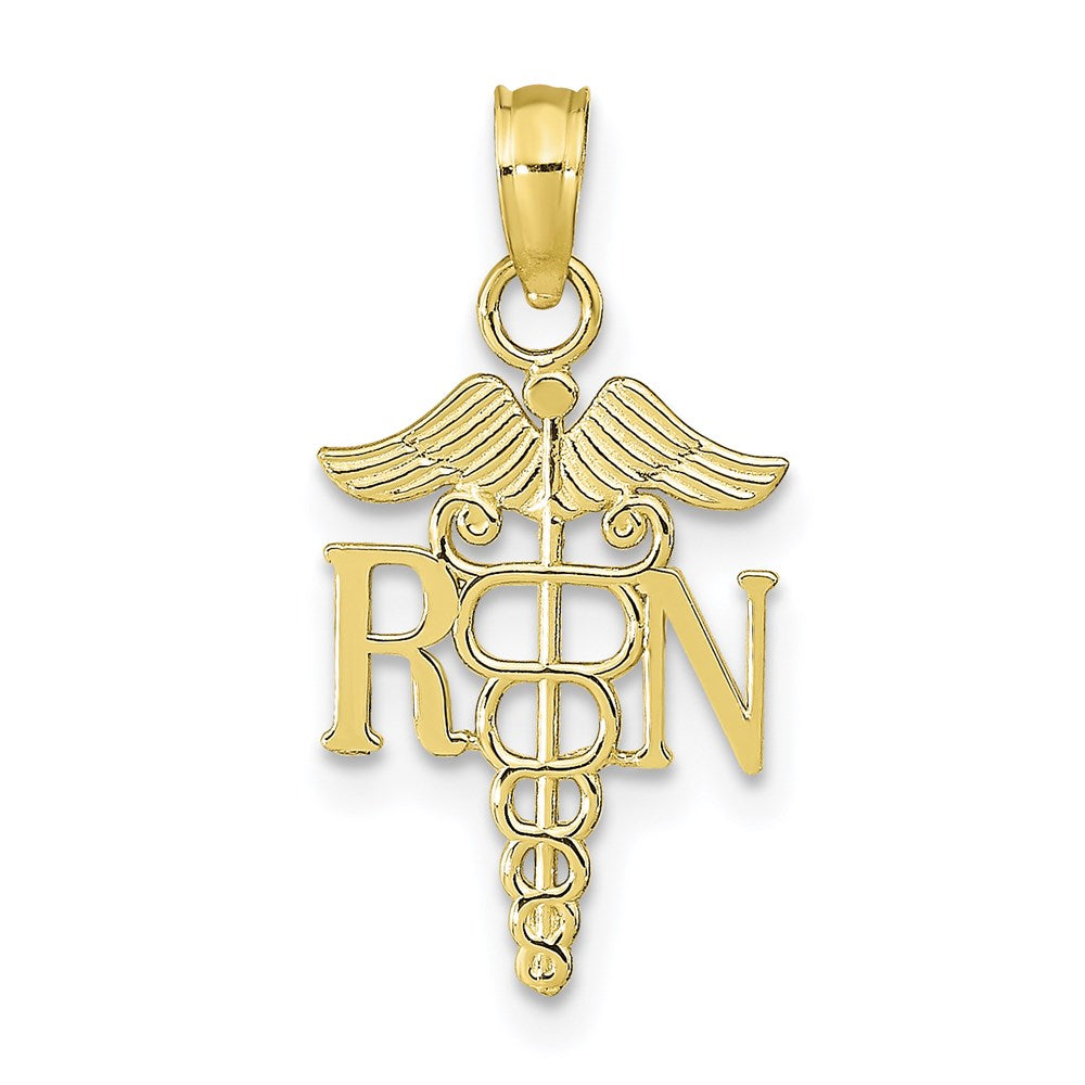 Million Charms 10K Yellow Gold Themed RN (Registered Nurse) & Caduceus Pendant