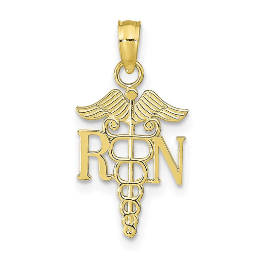 Million Charms 10K Yellow Gold Themed RN (Registered Nurse) & Caduceus Pendant