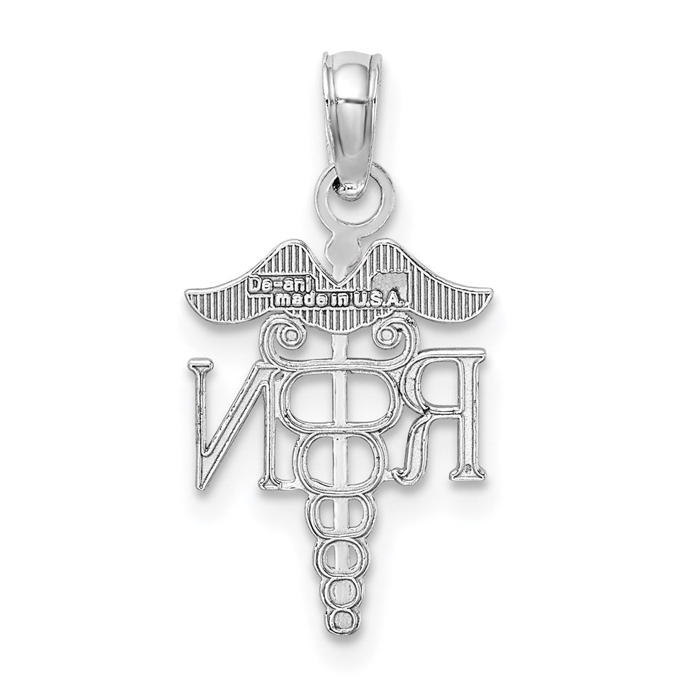 Million Charms 10K White Gold Themed RN (Registered Nurse) & Caduceus Pendant